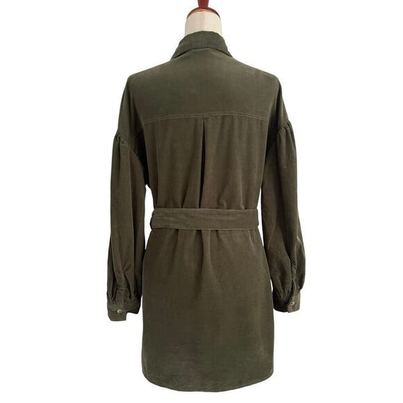 ASOS Design Cord Mini Shirt Dress Women’s Size 4 Green Belted Corduroy - Picture 4 of 10